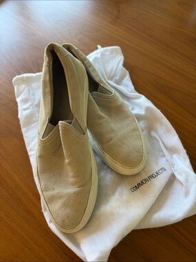 Common Projects Beige Suede Slip-On Sneakers